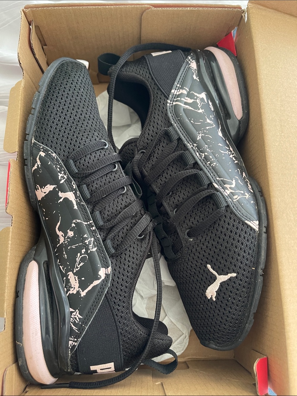 Puma Women's Black Sneakers with Light Pink Marble Accents